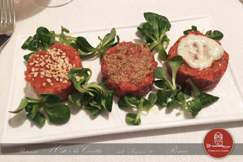 Tris di tartare roma ristorante oste e la civetta